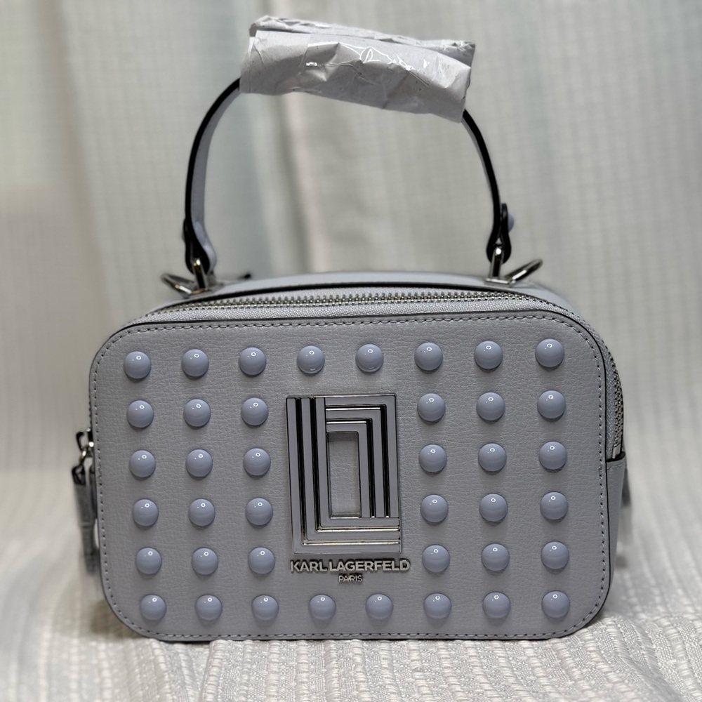 Karl Lagerfeld Light Gray Studded Crossbody Bag